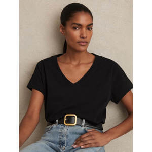 REISS Luna Brushed-Cotton V-Neck T-Shirt
